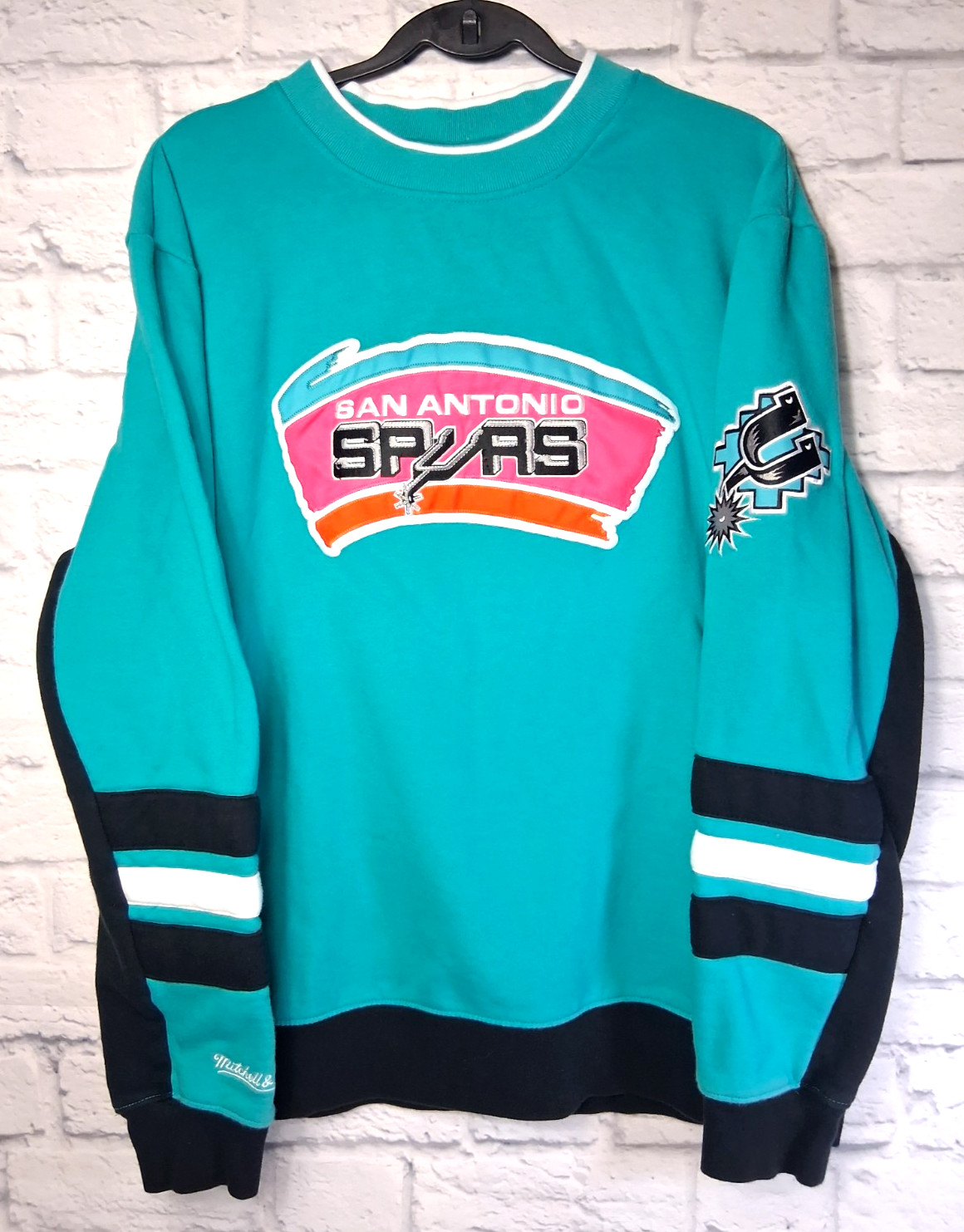 Mitchell & Ness NBA San Antonio Spurs Block Logo Crewneck Sweater Retro Sz XXL