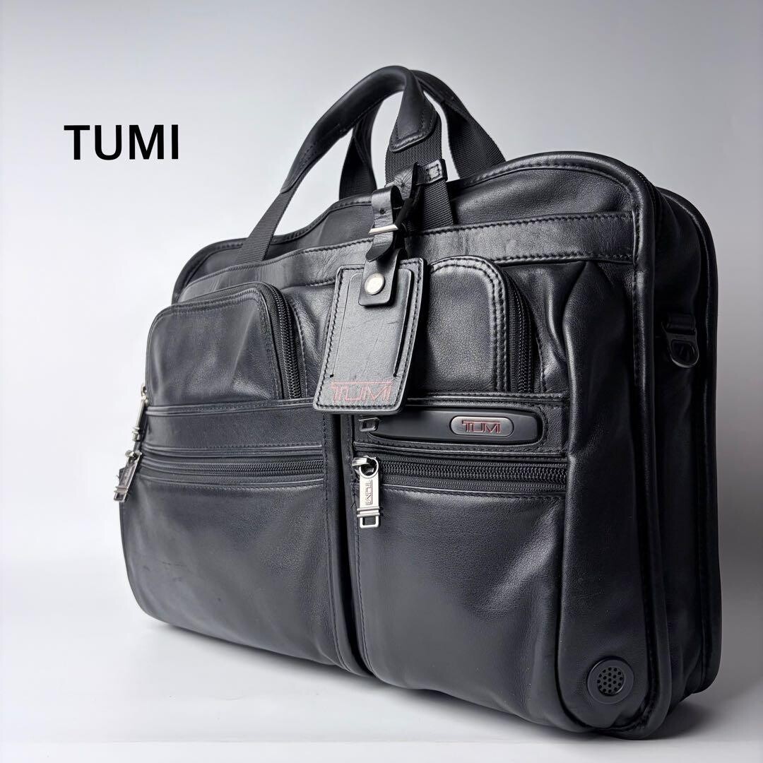 TUMI Black Leather Briefcase T-Pass A4 PC Pocket Business Bag 963516D4