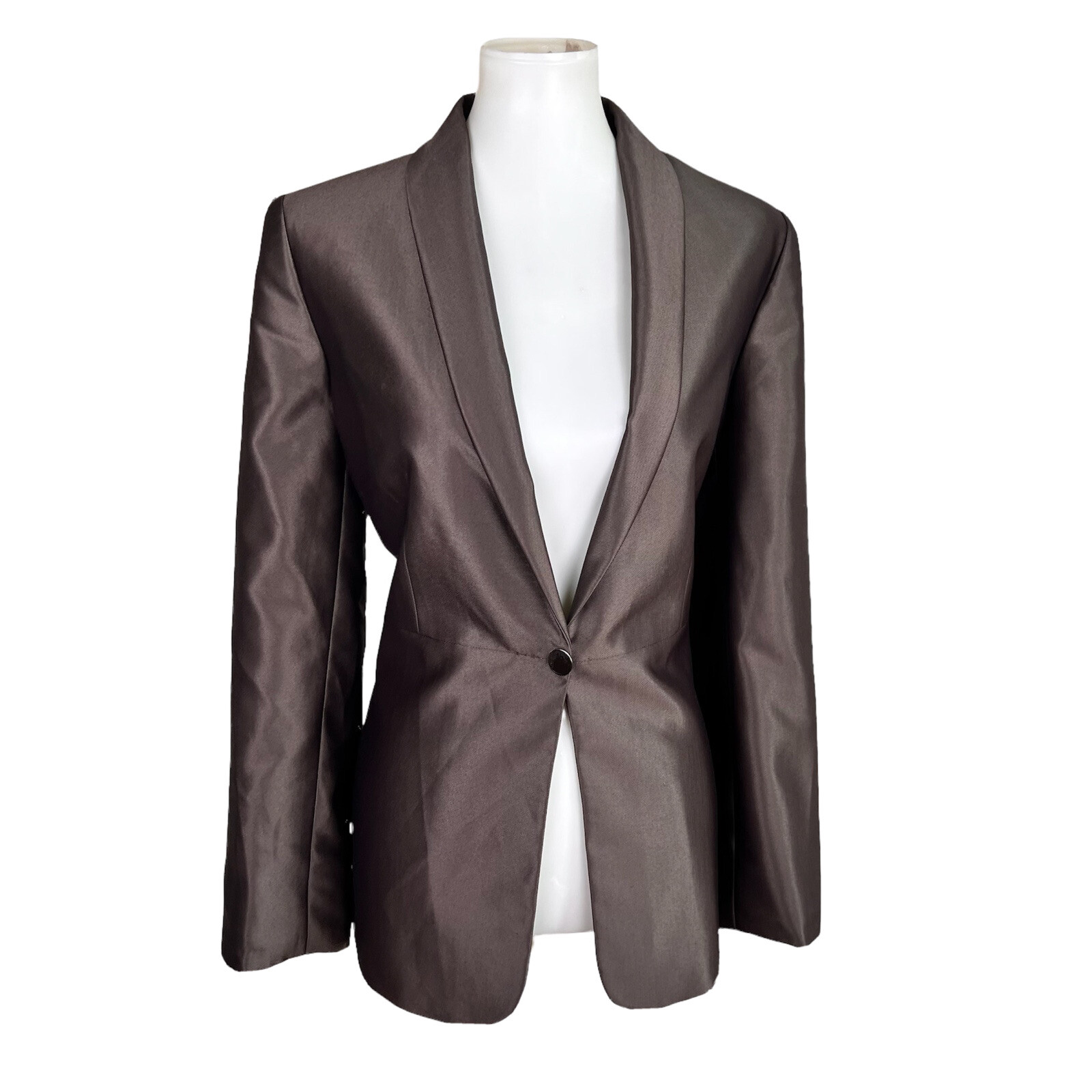 CALVIN KLEIN Blazer Size 10 Brown Single Breasted Polyester Rayon Shawl Collar