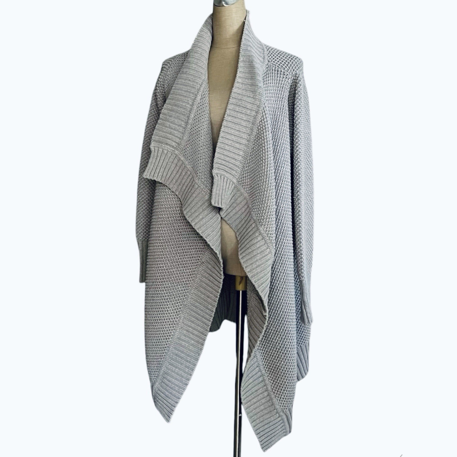 H By Halston Open Cardigan Chunky Thick Knit Cotton Wool Modal Drape Front Large