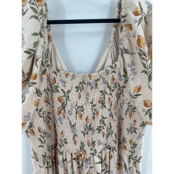 Lea Lemon Print Maxi Dress Twist Front Puff Sleeve Flowy Yellow Blue Cottagecore