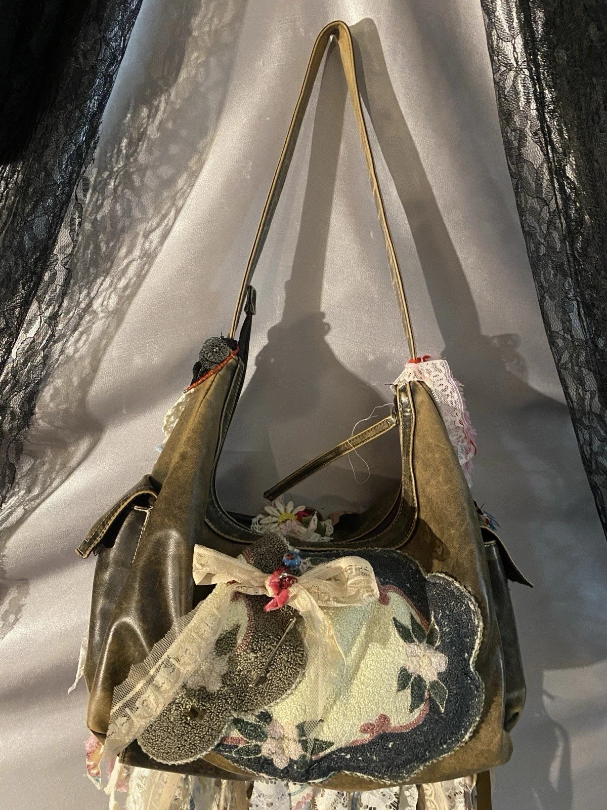 BOHO FRINGE ROMANTIC REWORKED SHABBY BAG PURSE Tapestry Funky Upcycled HIPPY