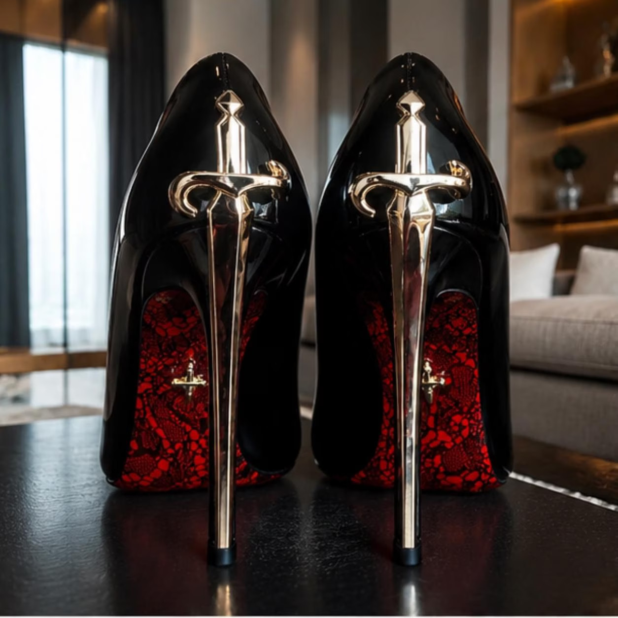 Women’s Sword Heel Court Shoes Gothic Stiletto Pumps Black Red Silver 8cm