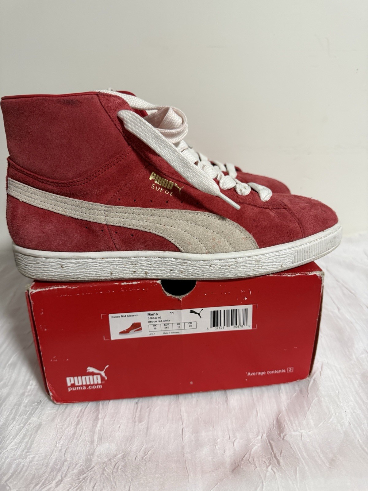 PUMA Suede Mid Classic+ Mid Top Suede Sneaker Red/White 356340 02