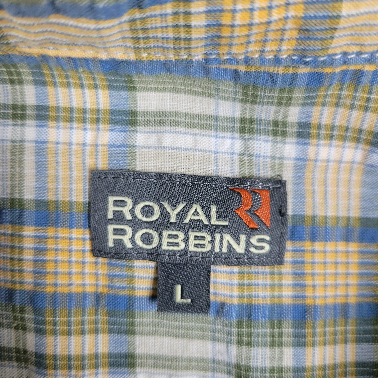 Royal Robbins Short-sleeve Blue, Yellow, Beige Plaid Button-up Shirt Mens LG