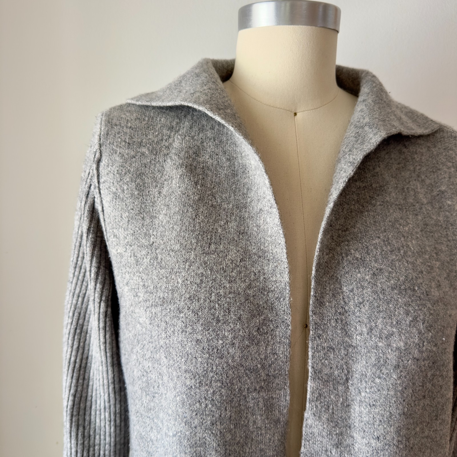 ADRIENNE VITTADINI Women’s 100% 2-Ply Cashmere Coat Open Cardigan-Grey-Sz XS