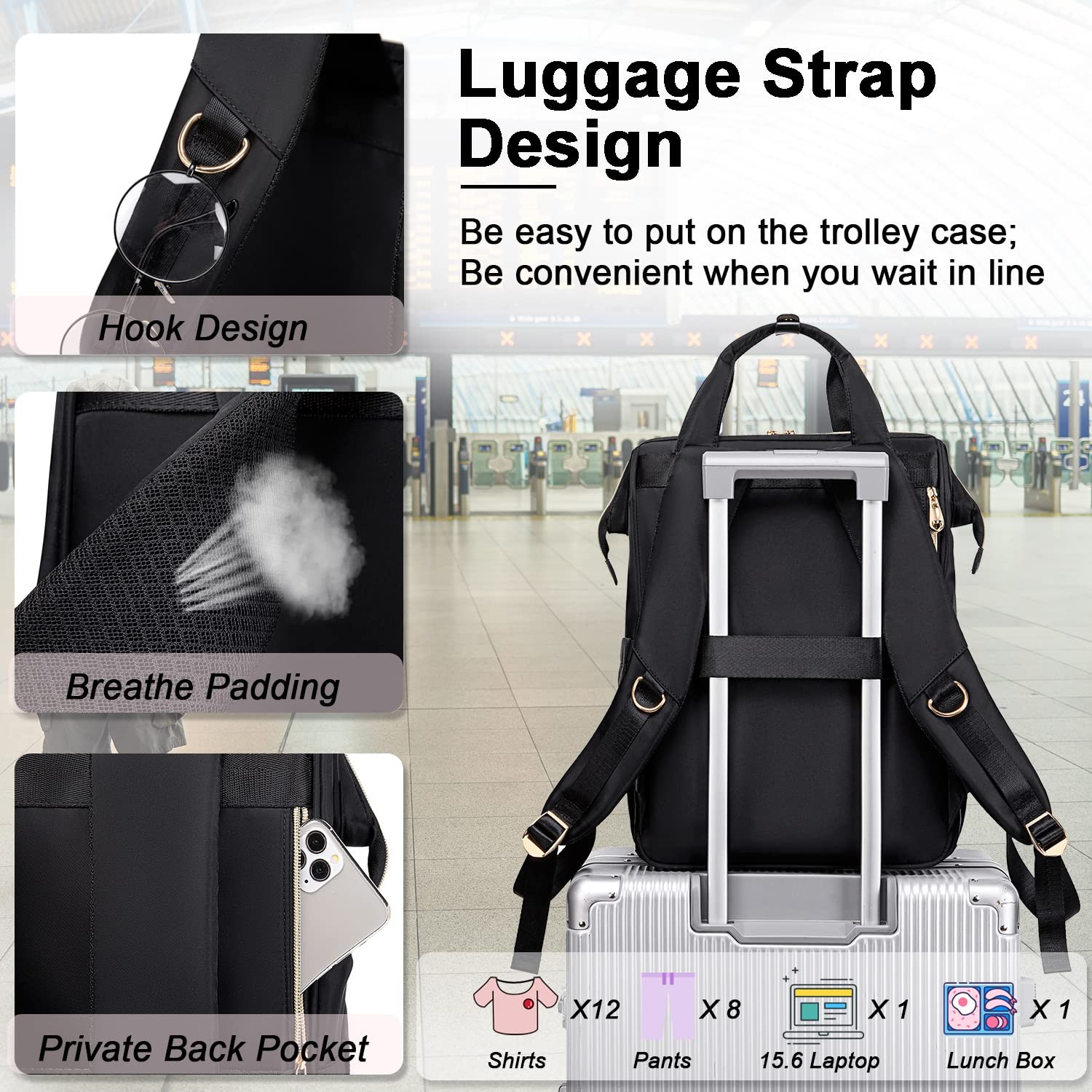 Weitars Lunch Backpack For Women,15.6 Inch Laptop Backpacks For Womens Back p…