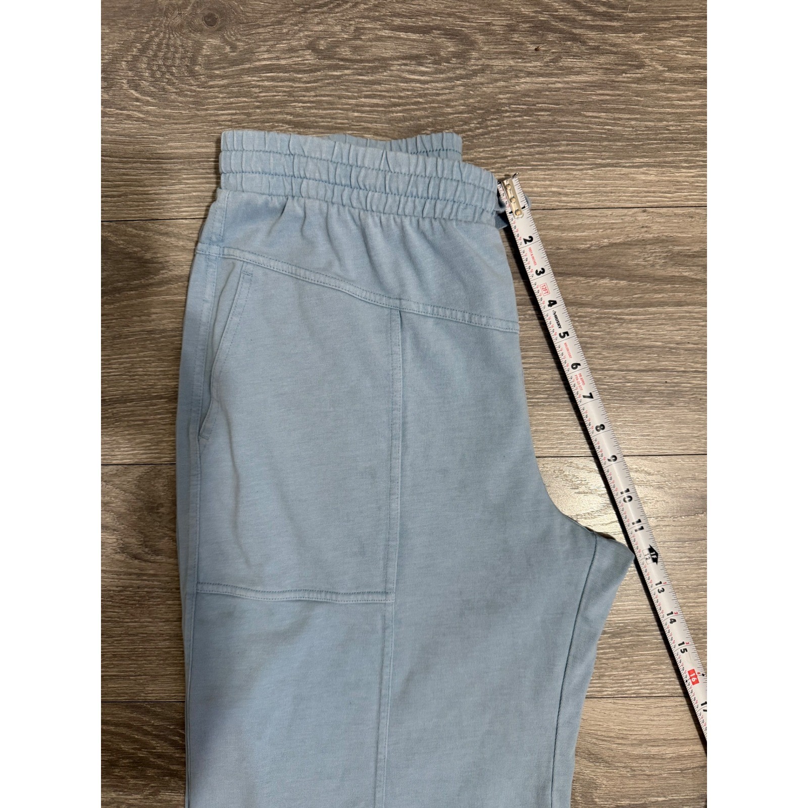 Rae Mode Women Cotton Blend Pants Siz L Light Blue Wide Leg Lounge Elastic Waist