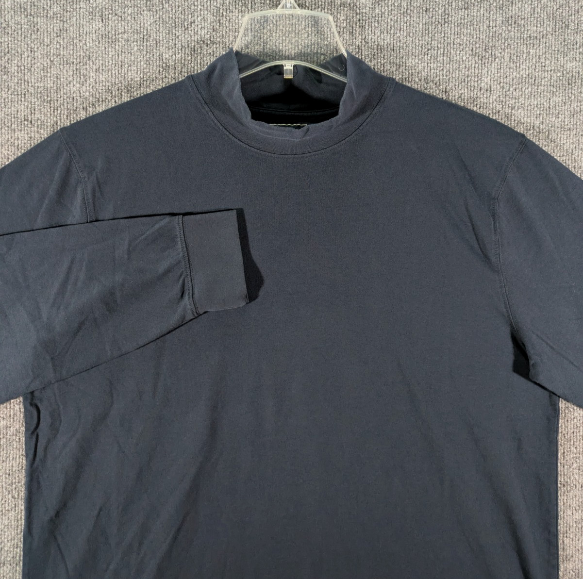 LL Bean Mock Neck Shirt Mens Large Navy Long Sleeve Tee 100% Cotton 508112