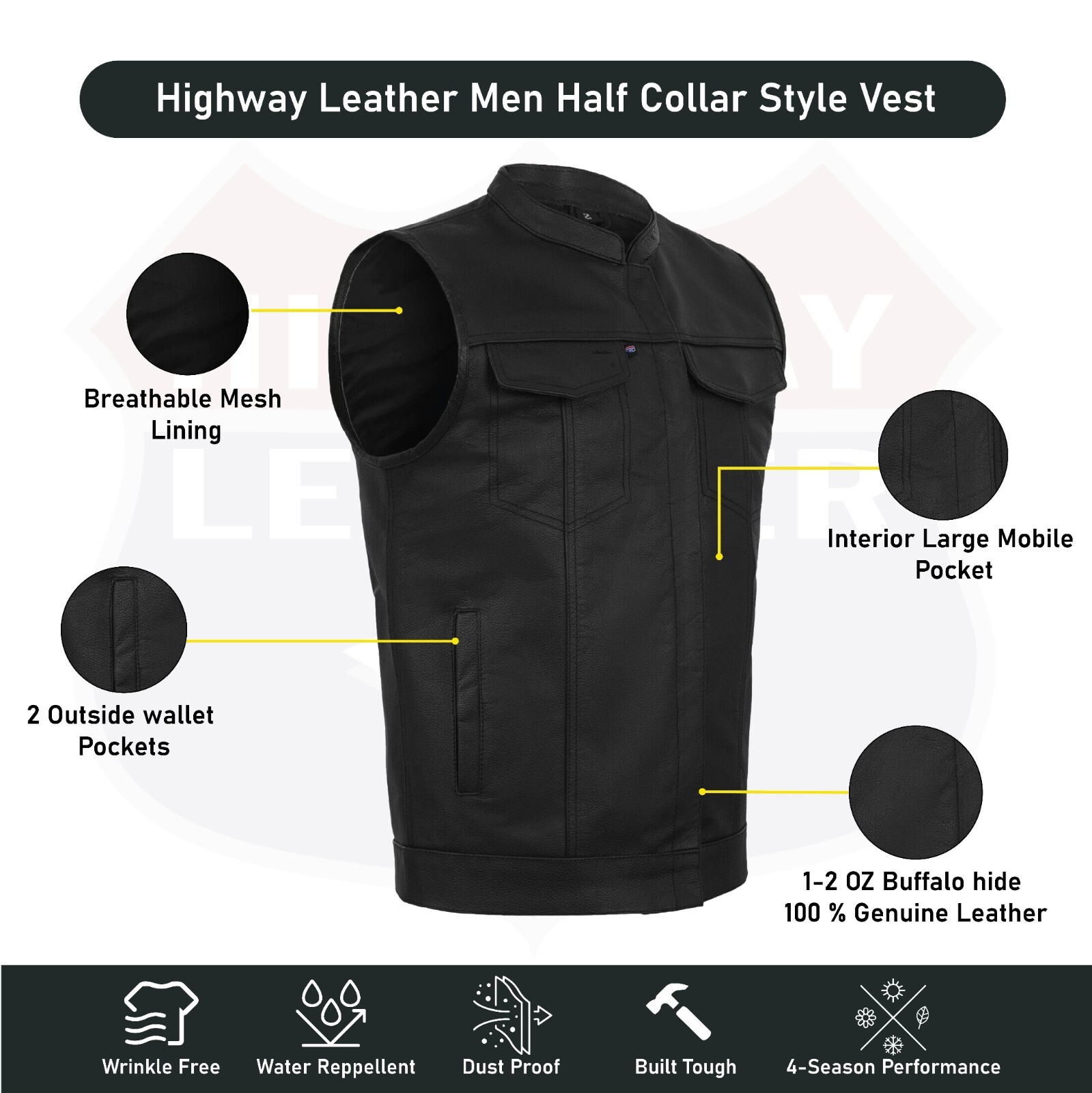 SOA Men’s Leather Vest Anarchy Motorcycle Biker Club Concealed Carry Outlaws