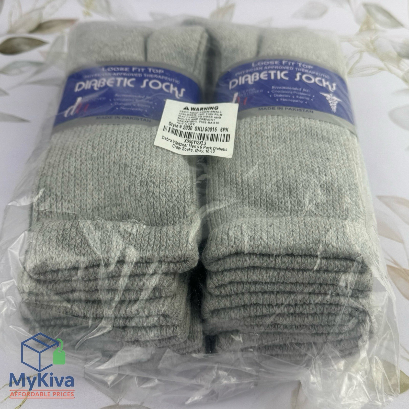Diabetic crew socks men women gray 10-13 circulatory health cotton 6 pair pack