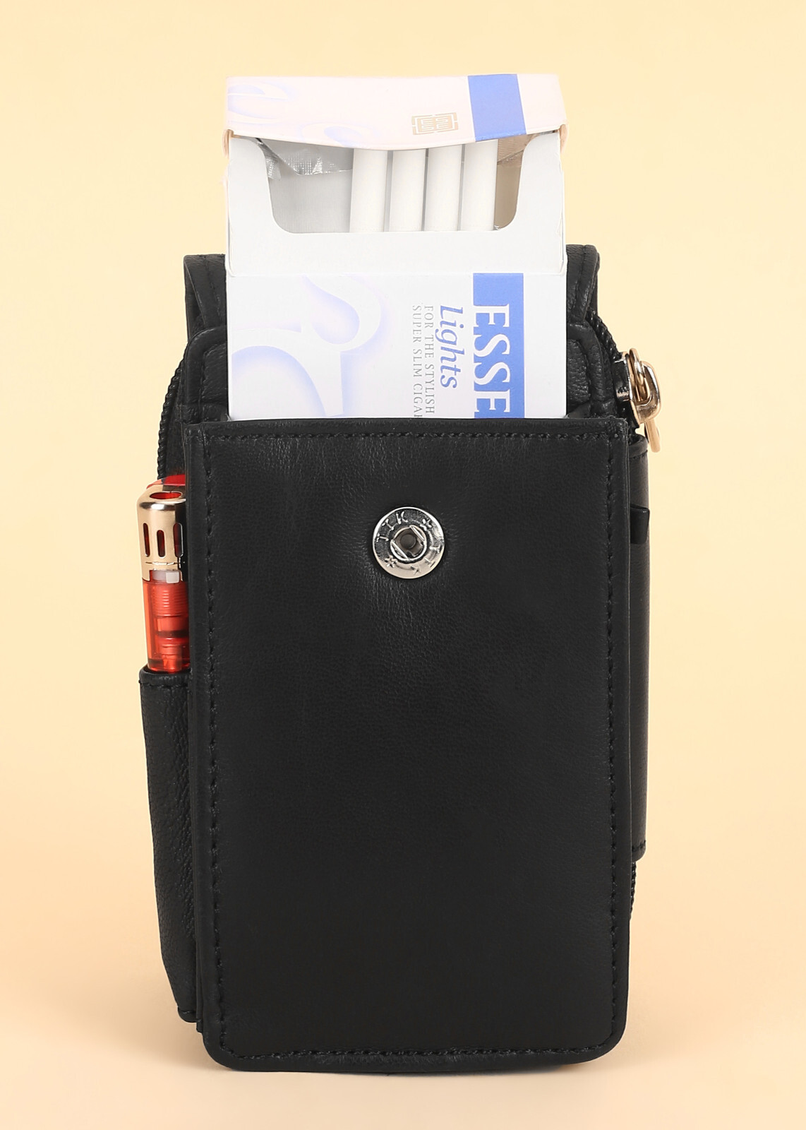 Leatherboss Cigarette Case Lighter holder With Attached All Around Zipper Wallet