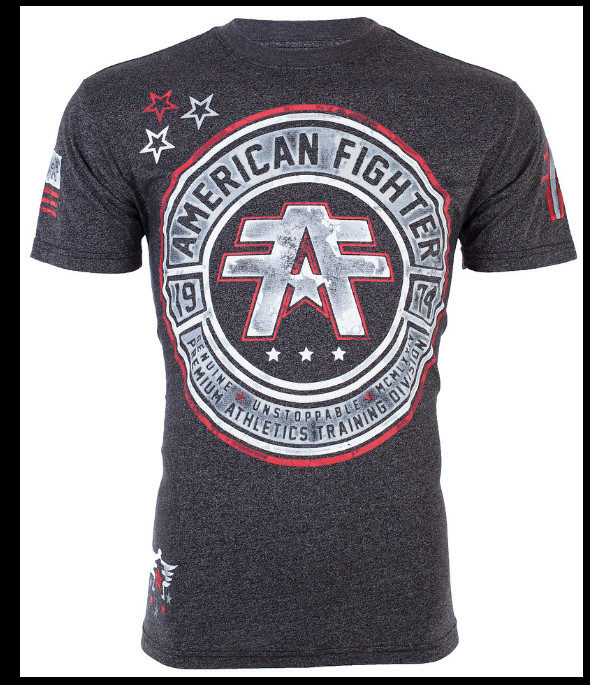AMERICAN FIGHTER Heather Black CUMBERLAND Athletic Graphic T-shirt NWT