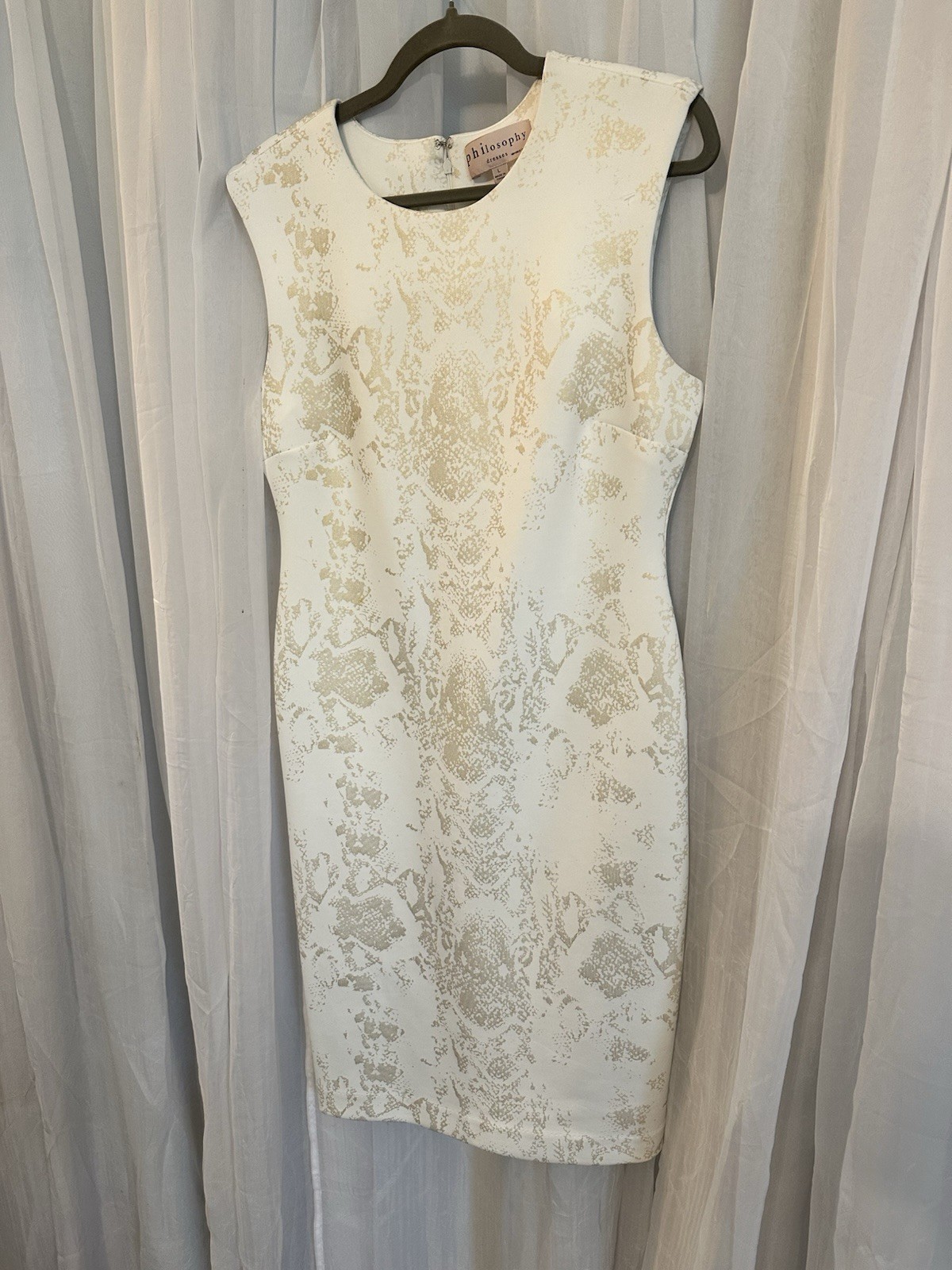 Philosophy Cream Brocade Midi Dress With Abstract Gold Metallic Design