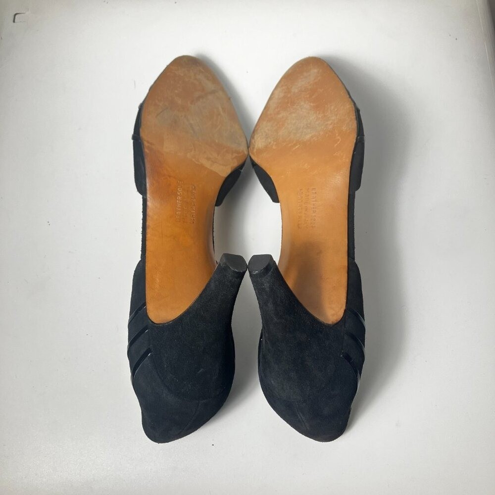 Ferragamo Black Suede Heels with Leather Details Size 8.5B
