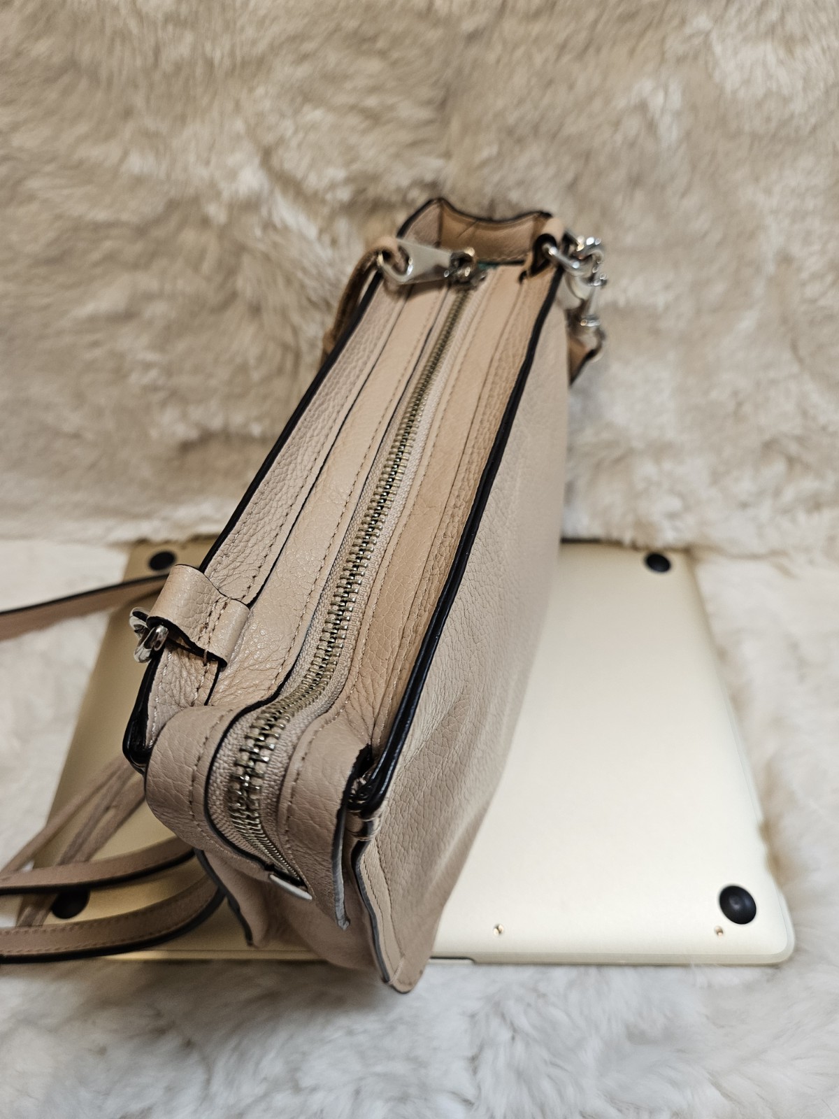 Rebecca Minkoff M.A.C. Morning After Clutch Crossbody Nude Pebbled Leather