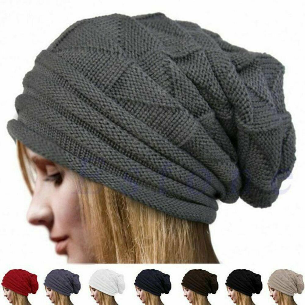 Women Men Winter Crochet Slouch Hat Wool Knit Beanie Baggy Warm Ski Caps Fashion