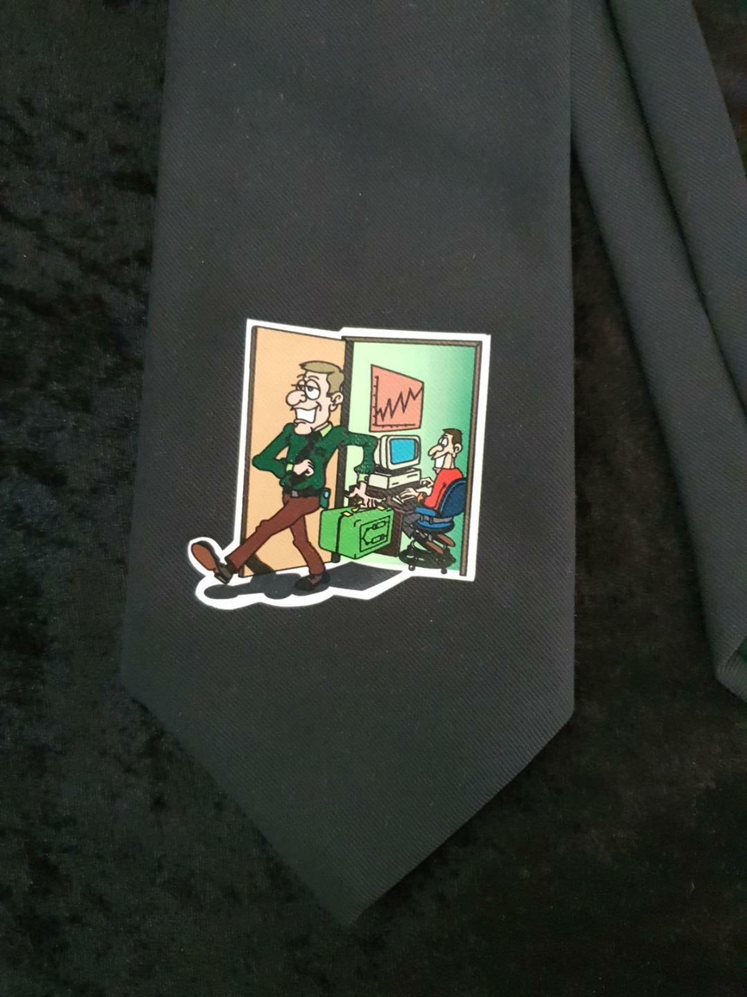 VINTAGE DEBENHAMS COMIC TIE – COMPUTER SHARE INVESTOR CARTOON MAN TIE – NEW