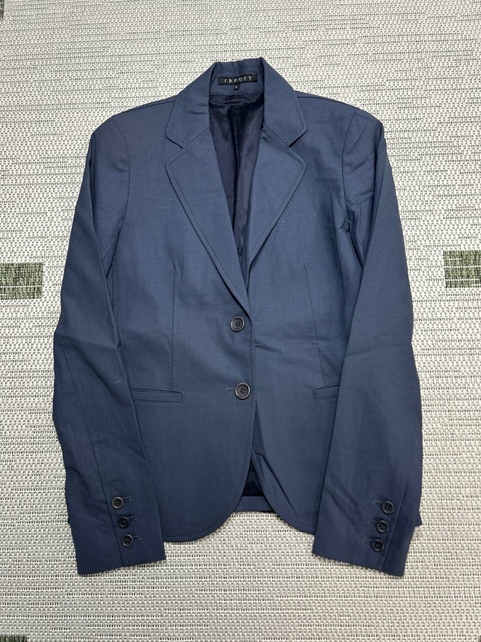 Theory Carissa Blazer Jacket Womens 2 Blue Wool Slim Fit Double Vented Formal