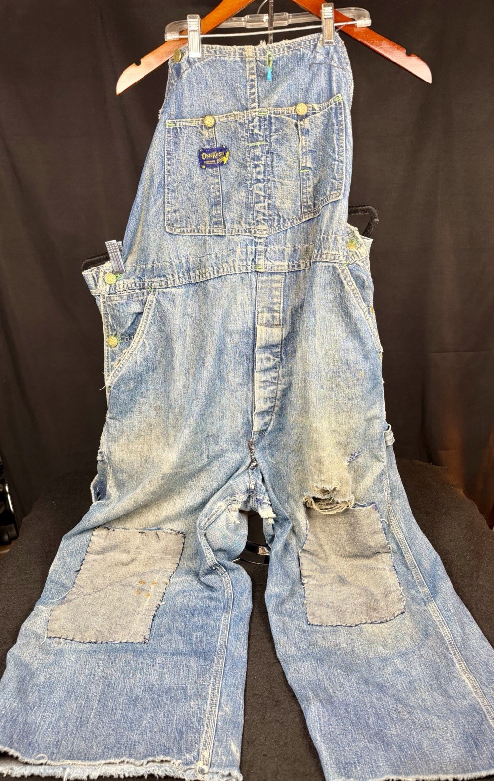Thrashed, VTN 1960’s 70 Rodeo Clown OshKosh B’gosh Union Made Denim Bib Overalls