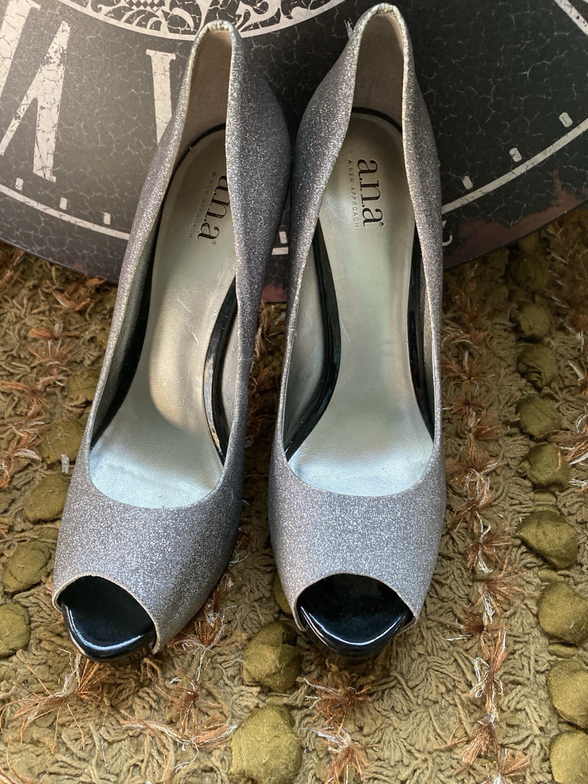 a.n.a. Size 8.5 Silver Sparkle Peep Toe Heels