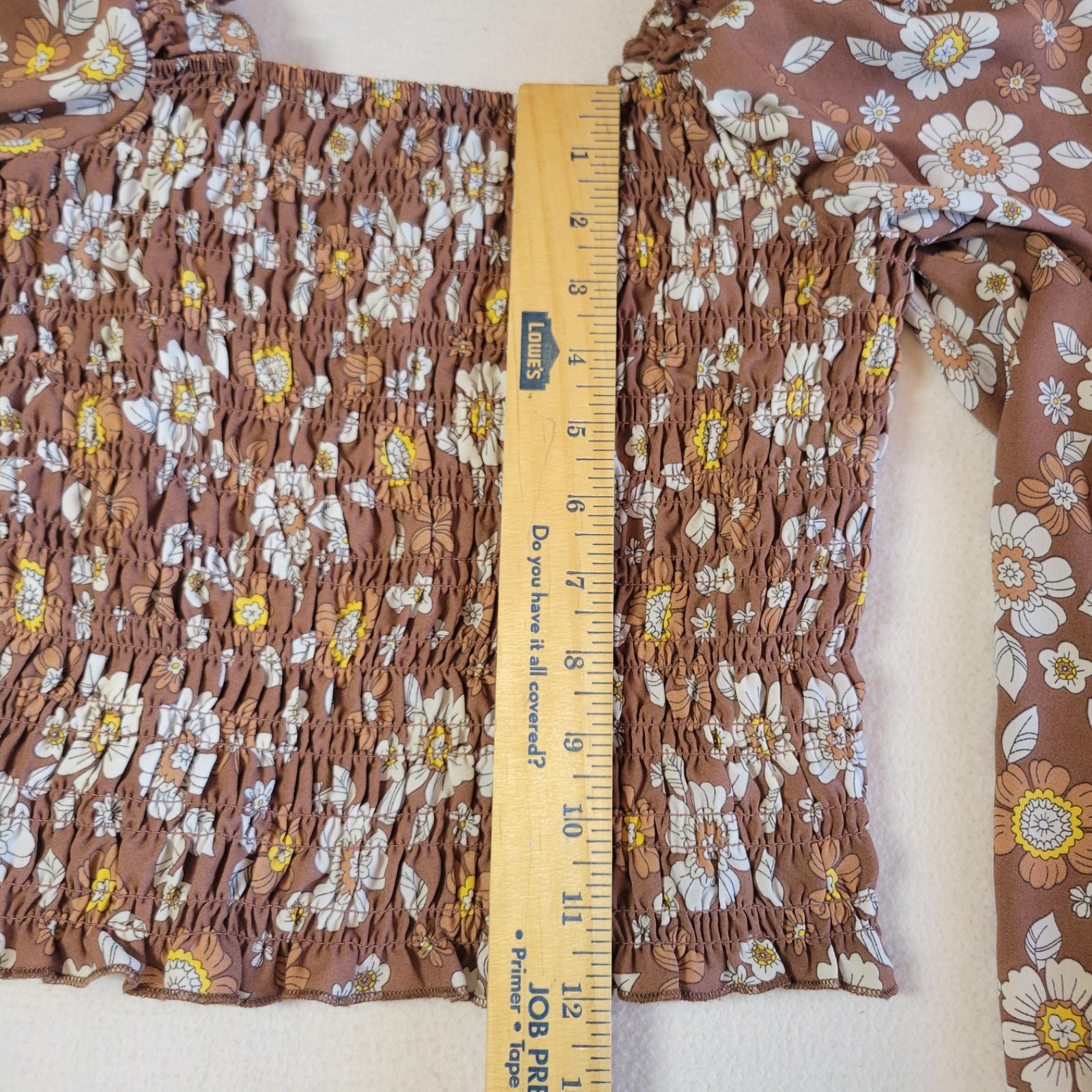 Hesperus Smocked Tube Top Long Sleeve Brown Floral Blouse Size S Boho Cowgirl