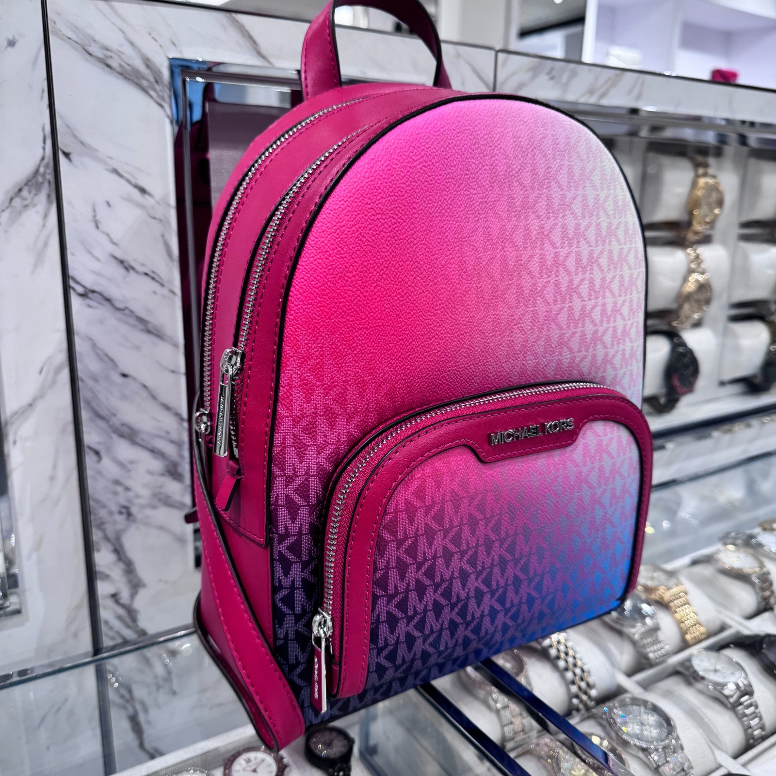 MICHAEL KORS JAYCEE Medium ZIP POCKET BACKPACK BAG MK Dark Raspberry Multi
