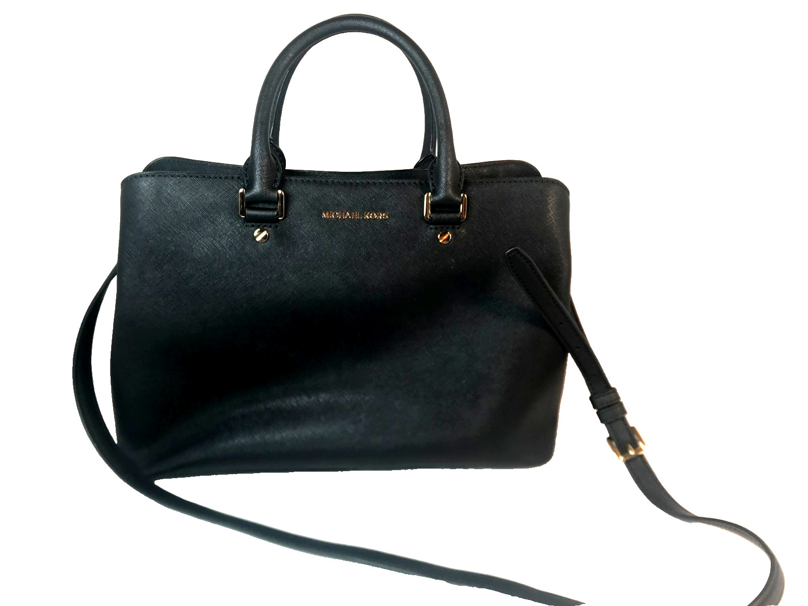 Michael Kors Savannah Large Saffiano Leather Satchel Black Crossbody Handbag