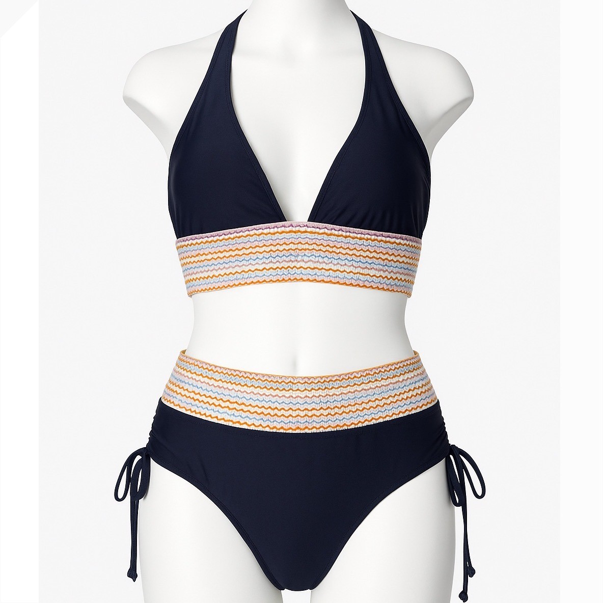 Blooming Jelly Black Bikini Set Large High Waist Zigzag Band Two Piece NWT