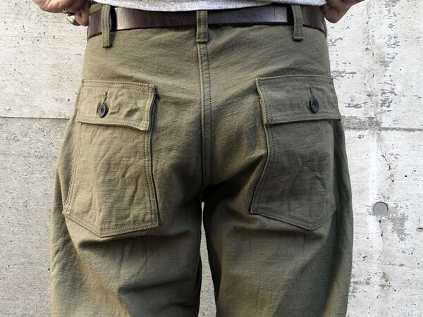 SAMURAI JEANS SJ52BP 15oz HEAVY BACK SATIN BAKER PANTS Olive One-washed