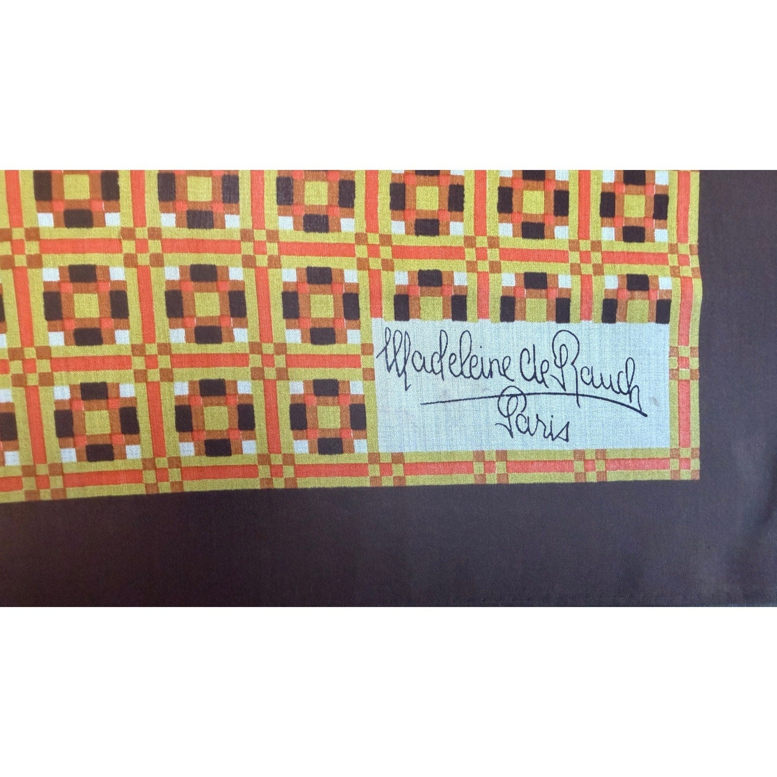Madeleine de Rauch Paris Vintage Silk Scarf Made in France 23″x 23″ 70s Retro