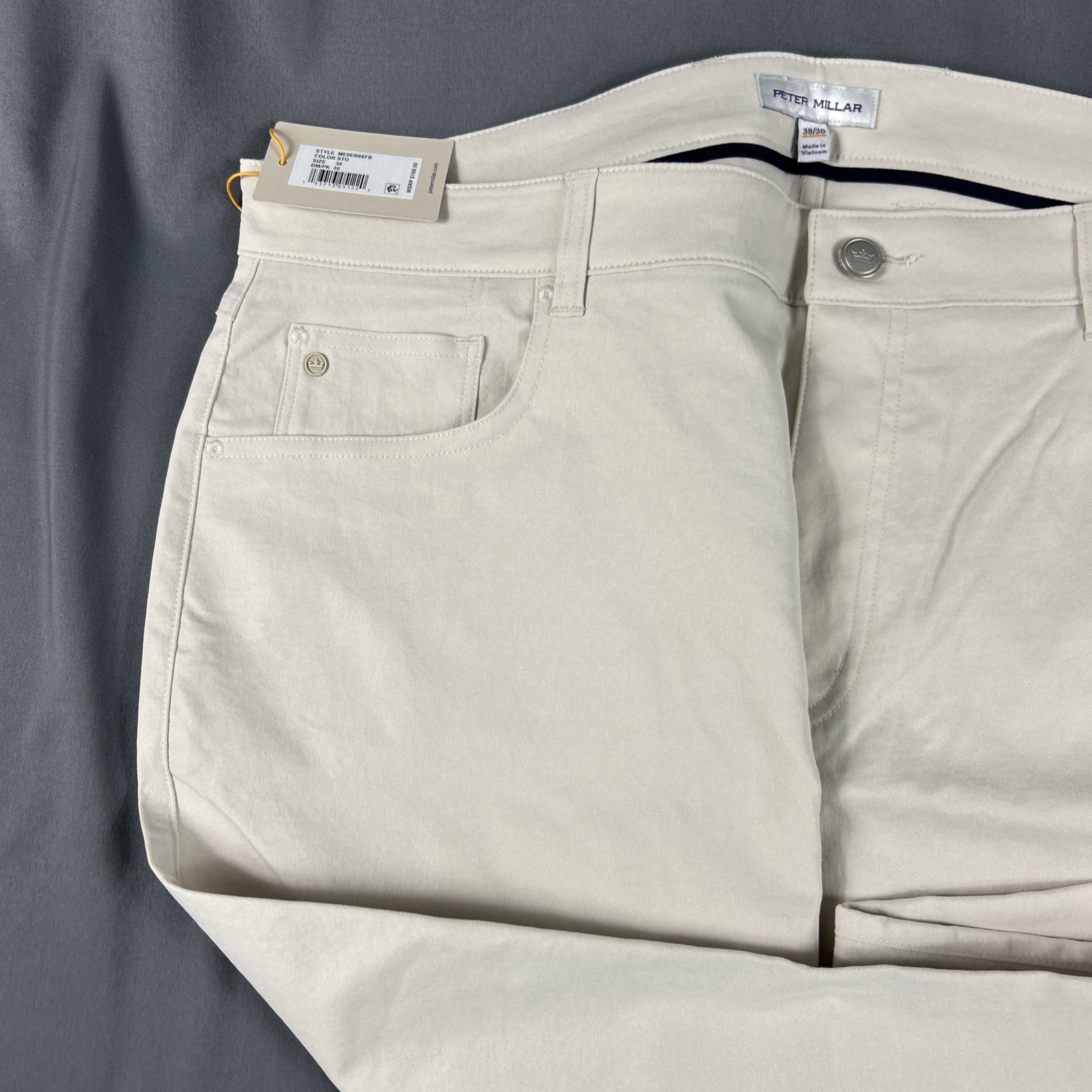 Peter Millar Golf Pants Crown Sport eb66 Performance 38 x 30 Stone NWT MSRP $168