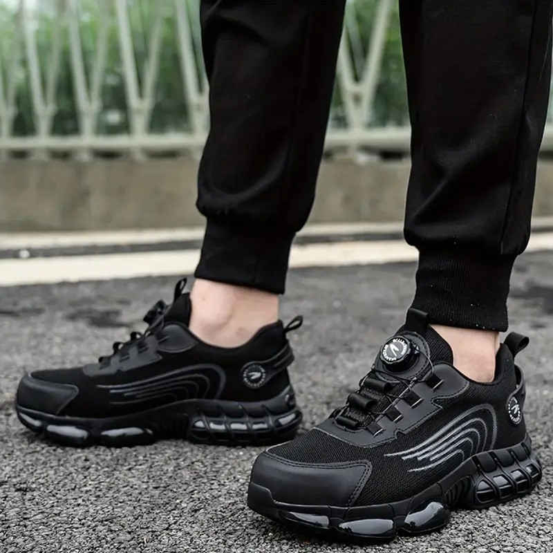 Mens Rotary Button Work Boots Steel Toe Safety Shoes Indestructible Shoes NoSlip