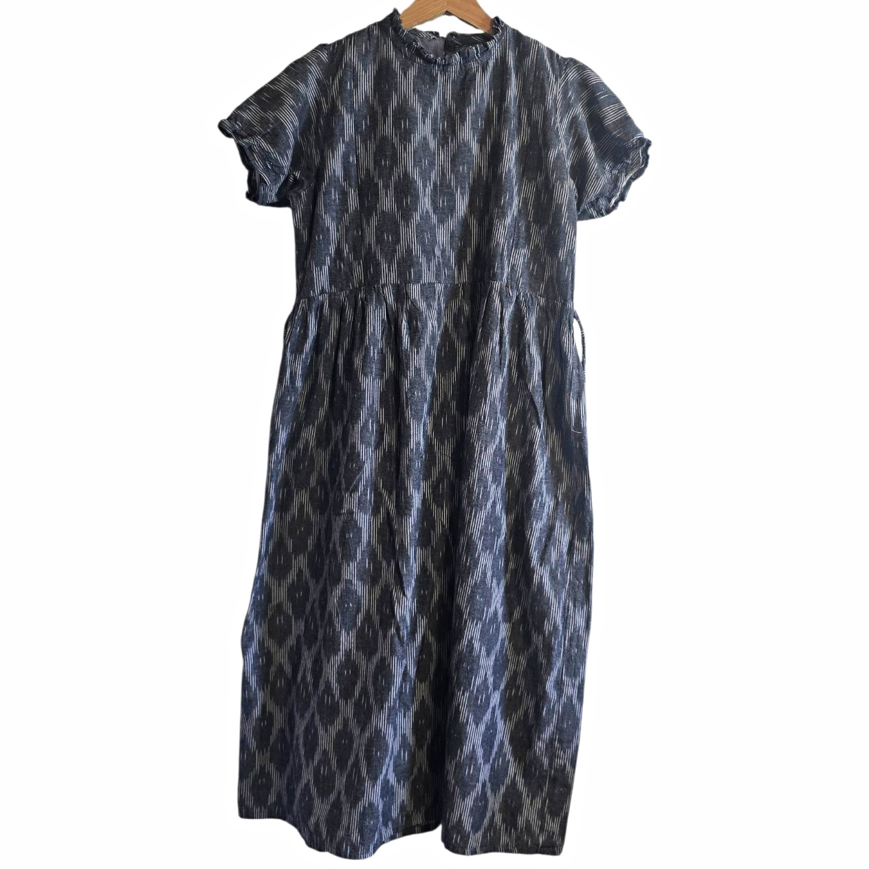 EMMA Gray Ikat Woven Midi Dress Short Sleeve Nursing Zipper Opening