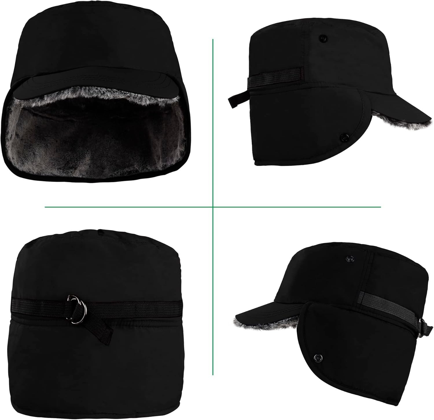 Men’s Winter Hat with Visor Warm Earflaps Hat Fully Lined Faux Fur Hunting Hats