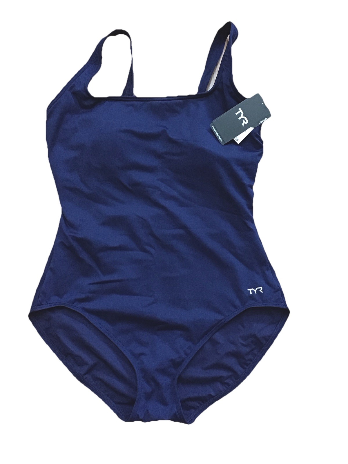 New TYR Sz 14 Navy Blue 1 Pc Solid Power Control fit Swimsuit Scoop $89 (T8-20)