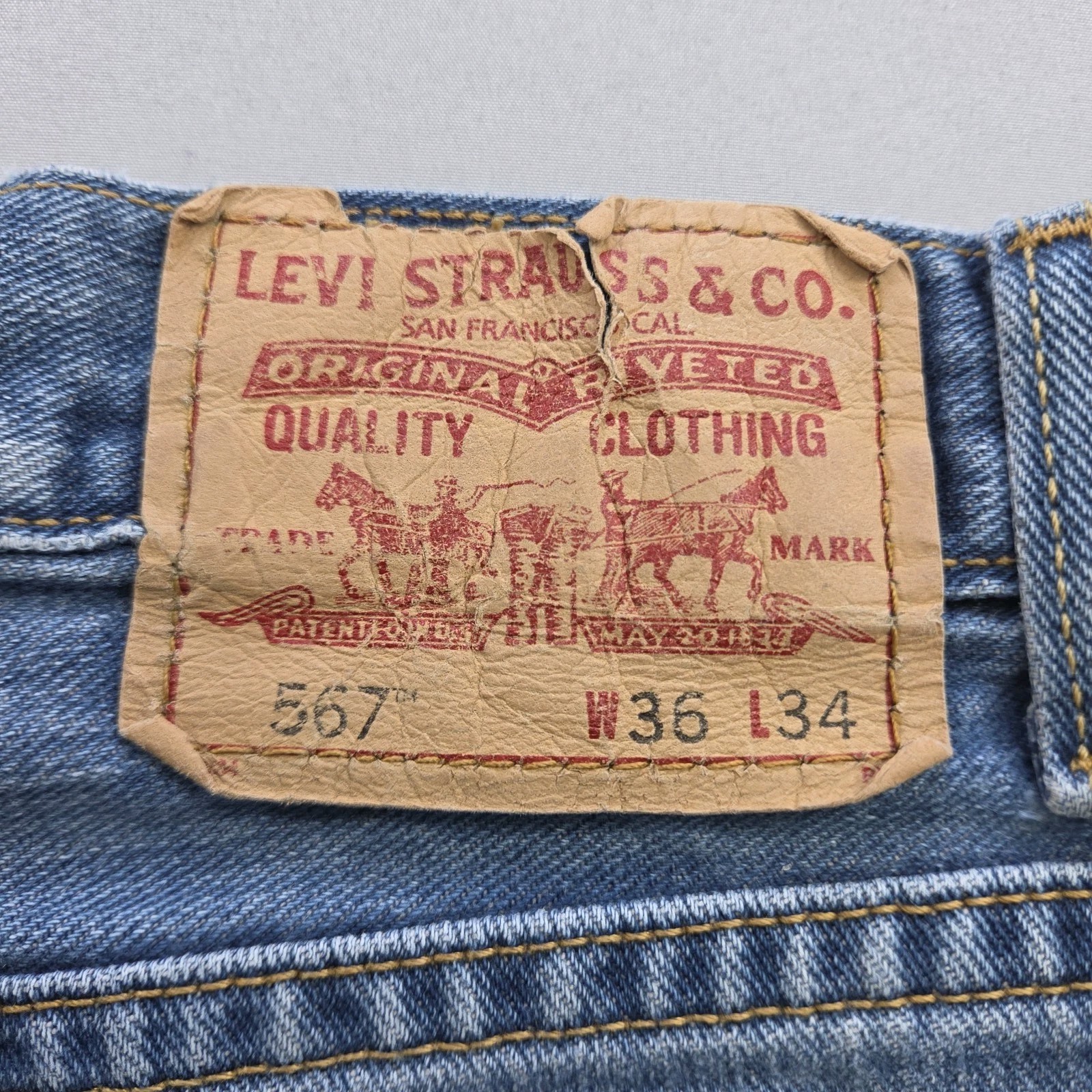 Vintage Levis 567 Mens Jeans Blue 36×31 Loose Bootcut Y2K 2004 Grunge Faded