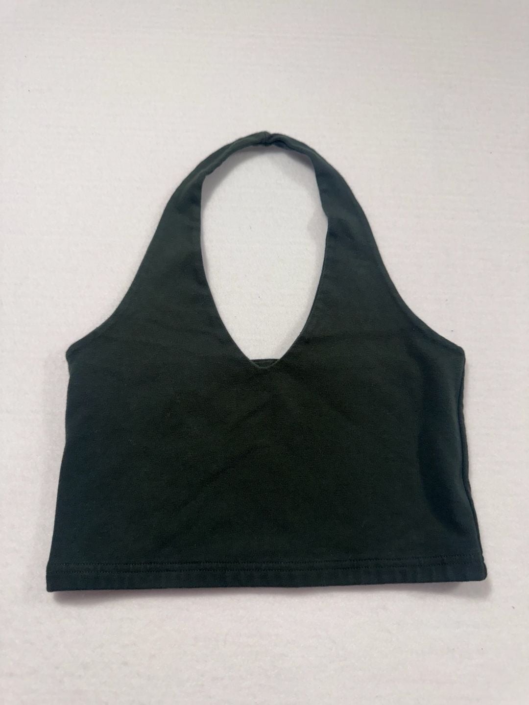 Brandy Melville Alexis Halter Crop Top Dark Green One Size Ribbed Stretch