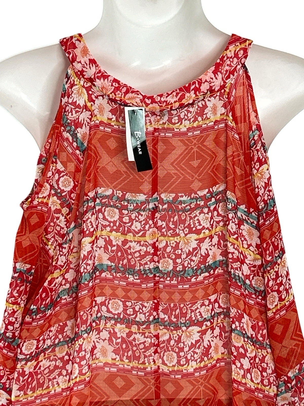 NWT B. Wear Chiffon 3/4 Cold Shoulder Tie Front Pleated Blouse, Orange, Size 3X