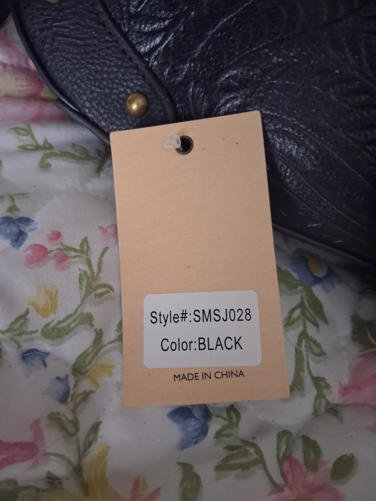 Rein & Bridle Black Floral Embossed Crescent Shoulder Bag, Zip, Detachable