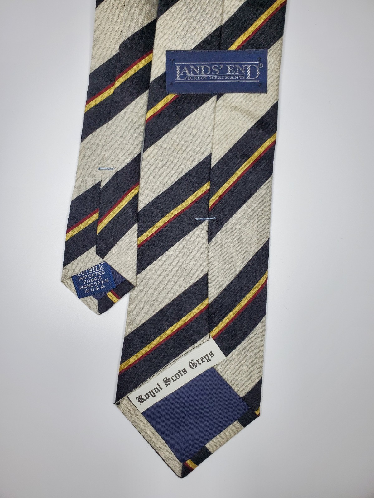 Lands’ End Tie / Off White and Black Striped / 80% Wool / L-55in & W-3.25in