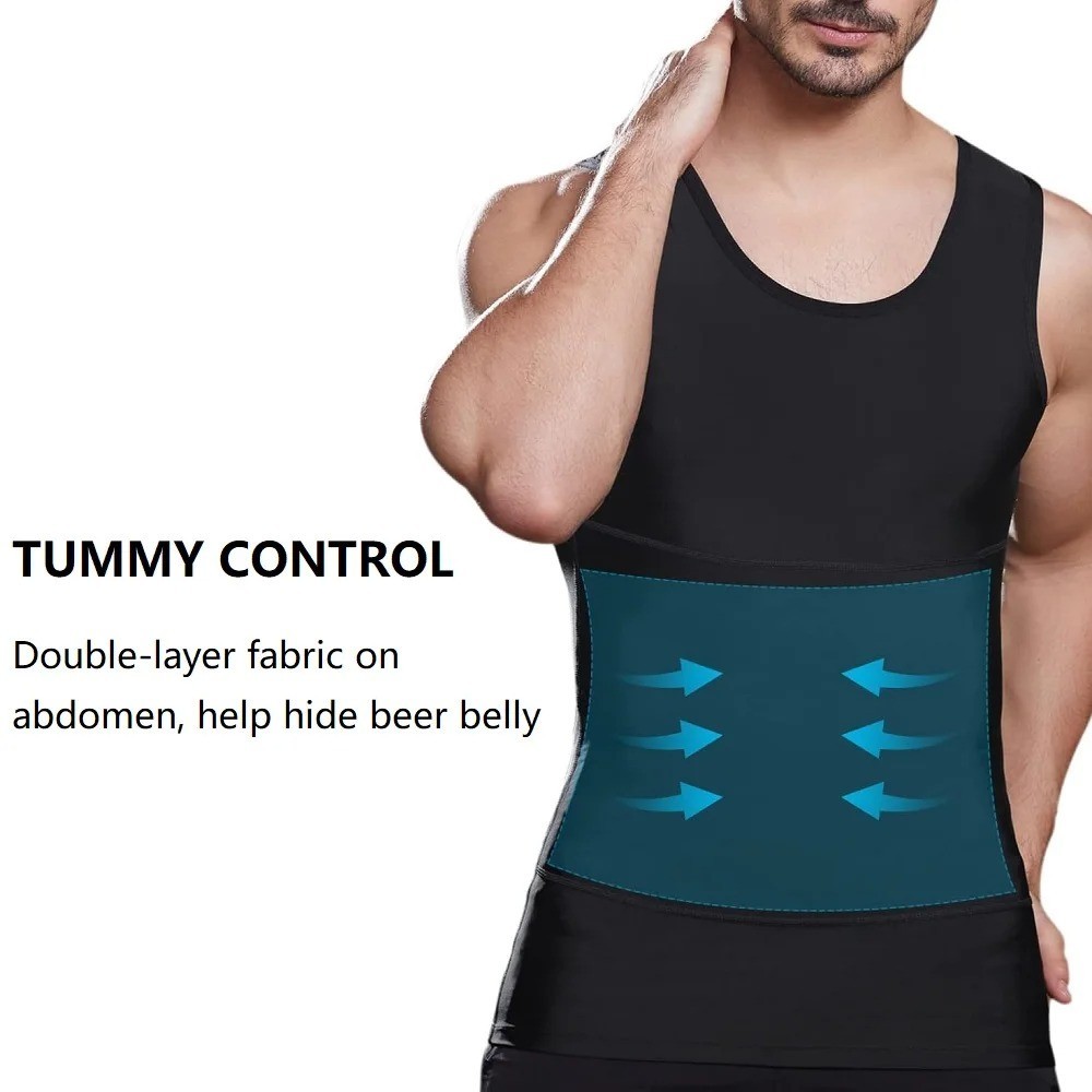 Mens Slimming Body Shaper Belly Chest Compression Vest Girdle T-Shirt Tank Top