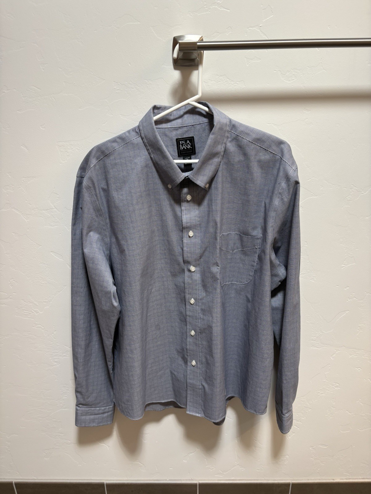 Joseph A Bank Traveler Slim XXL Blue Check Button-Down Cotton Dress Shirt