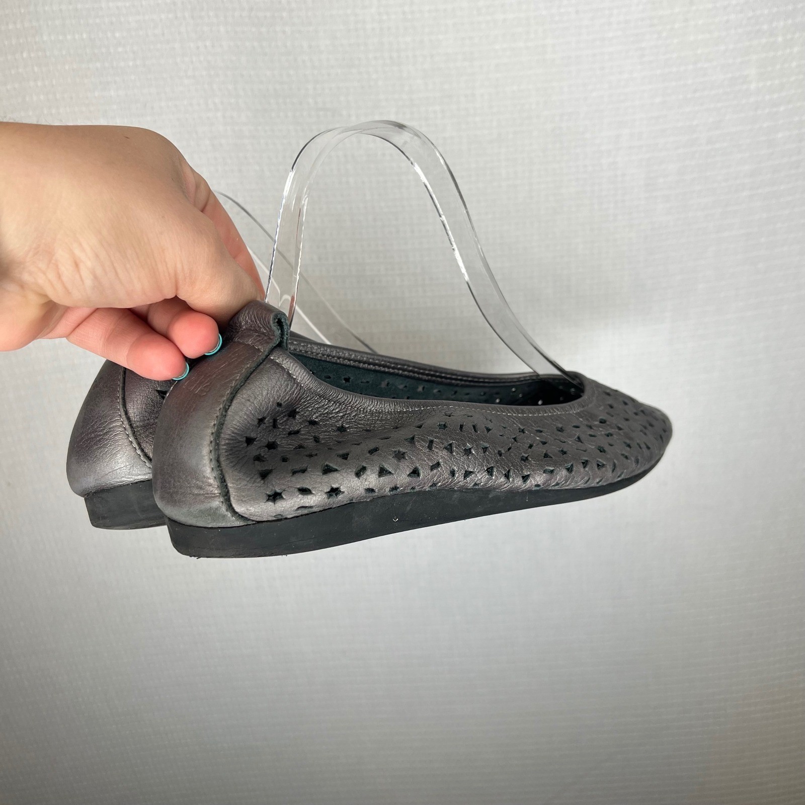 Arche Laius Metallic Pewter Leather Laser Cut Ballet Flats France Womens 40