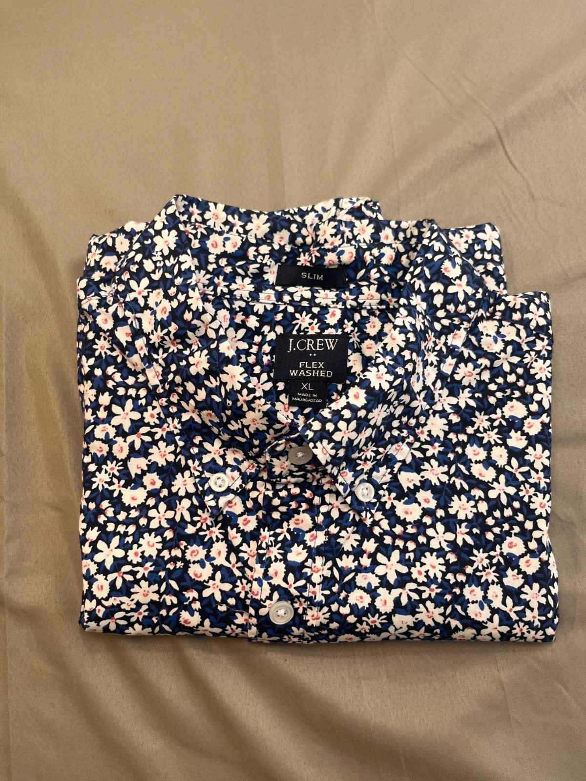 J. Crew Slim Flex Washed Flower Print Mens Buttun-up Size XL