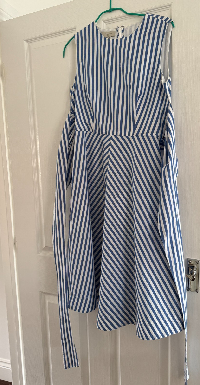 Hobbs Twitchill Blue Stripe Dress, 10, Versatile, good Quality V-Good Condition