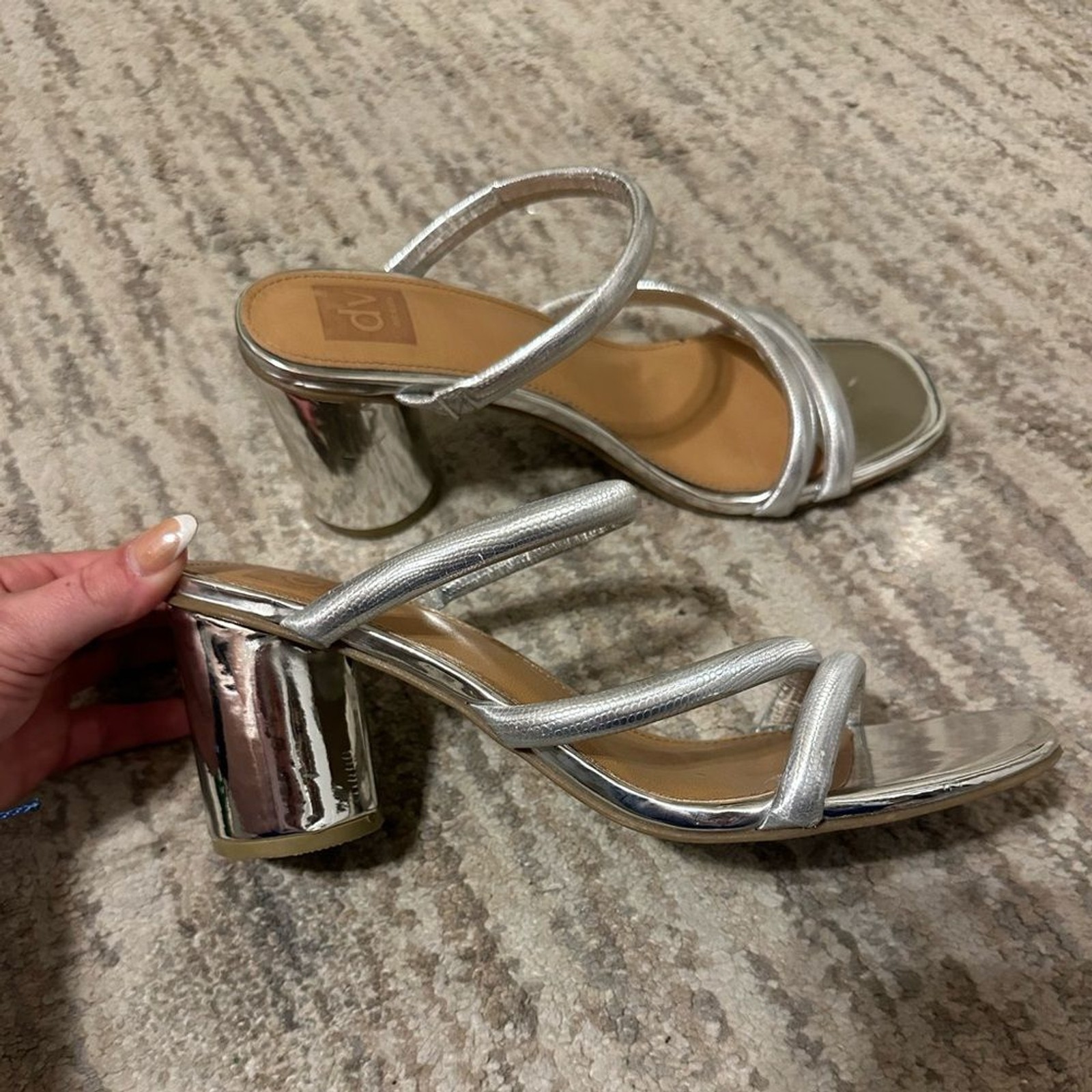 Dolce Vita Silver Myla Strappy Block-Heel Sandals