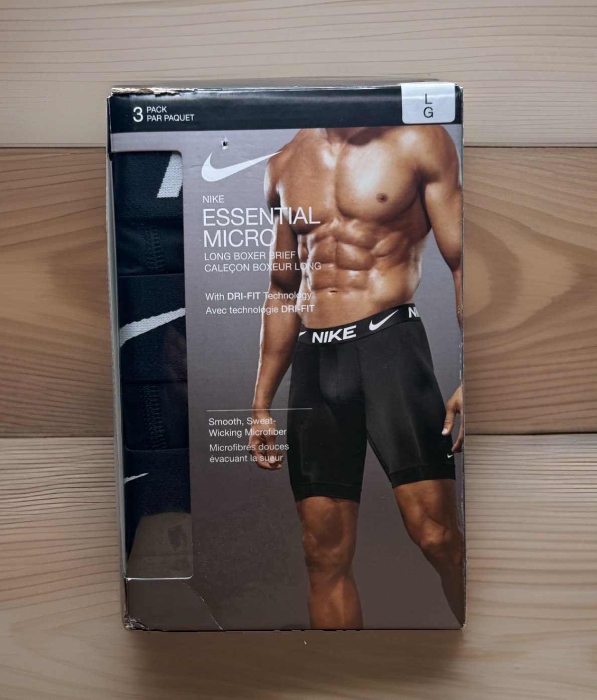 Nike Essential Micro Long Boxer Brief 3 Pack Black Dri-FIT Men’s Large KE1026O