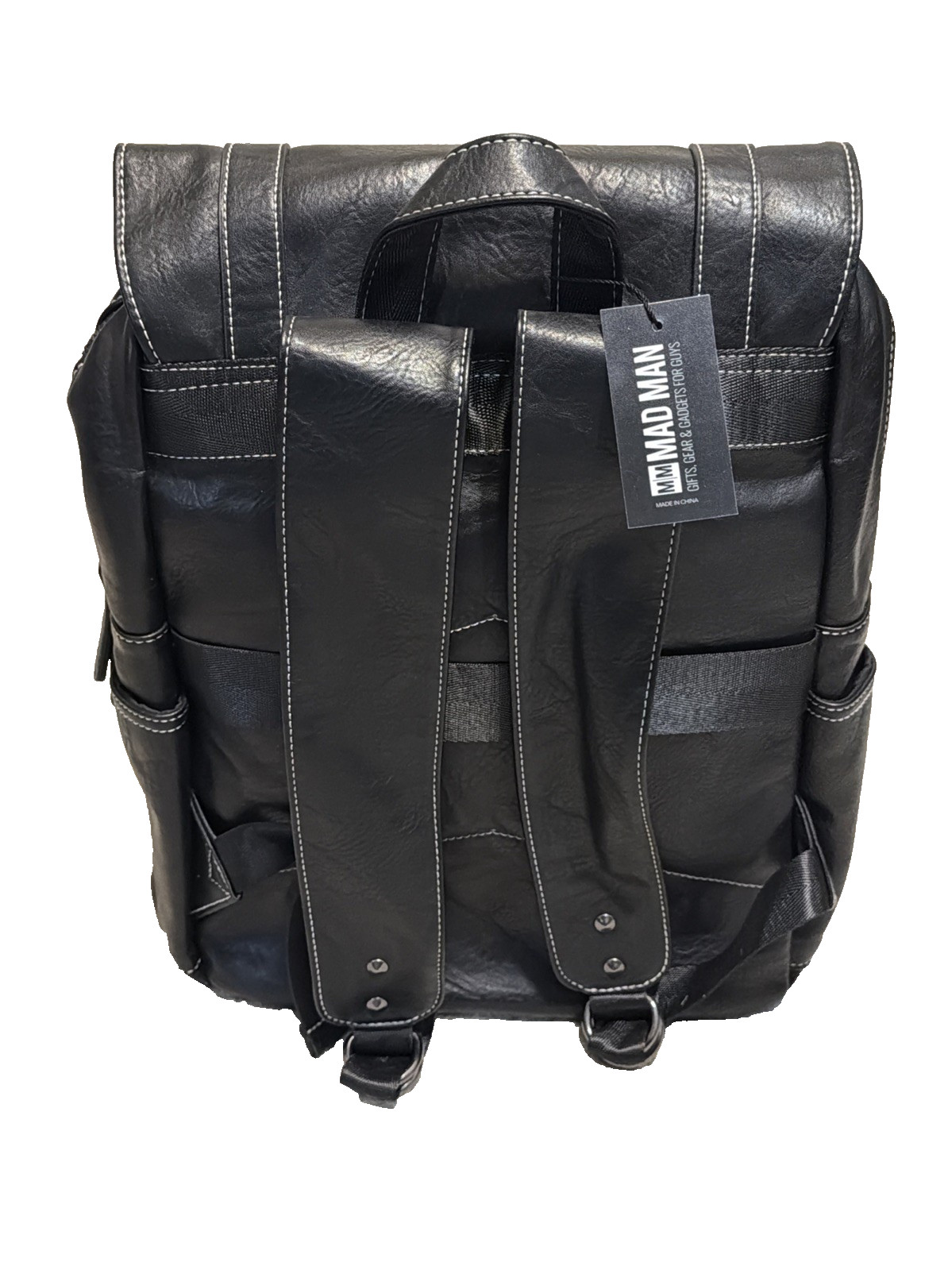 Mad Man Drake Black Vegan Leather 15″H x 12″W x 5″D Backpack Faux Leather #28987