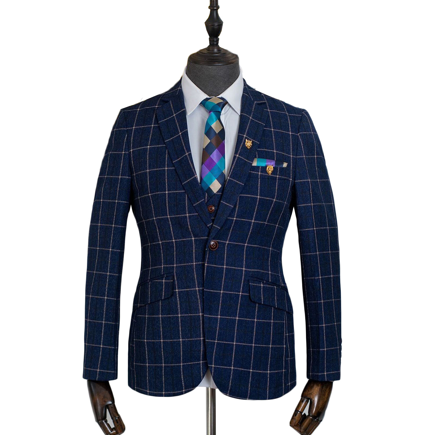 Checked Men Suits Single Breasted Notch Lapel Prom Groom Tuxedos Regular Fit